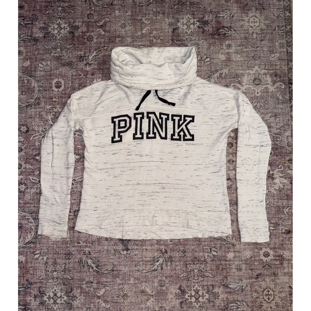 Victoria's Secret PINK Cowl Neck Sweatshirt Marled Gray Logo Pullover Small